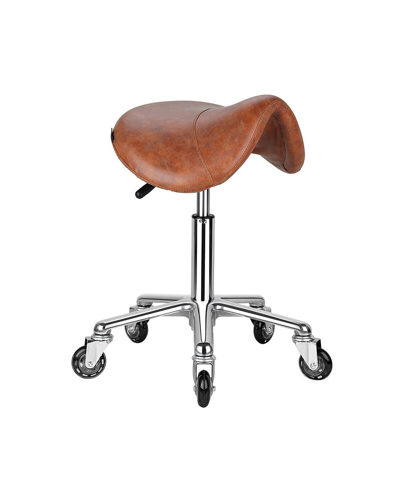 Saddle Tan - Brown saddle stool with chrome cross base